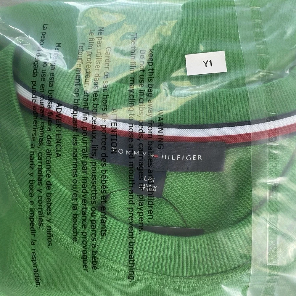 Tommy Hilfiger Men's Large Vibrant‎ Green Crewneck Sweatshirt Embroidered Logo